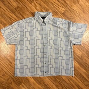 Vintage Monzini Collection Geometric Greek Key Button Up Shirt XL USA Made Y2K